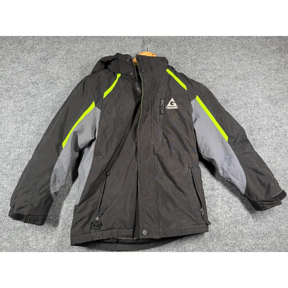 Gerry Ski Snow Winter Jacket Youth Boys Small 7/8 Black Gray Hooded Full Zipper